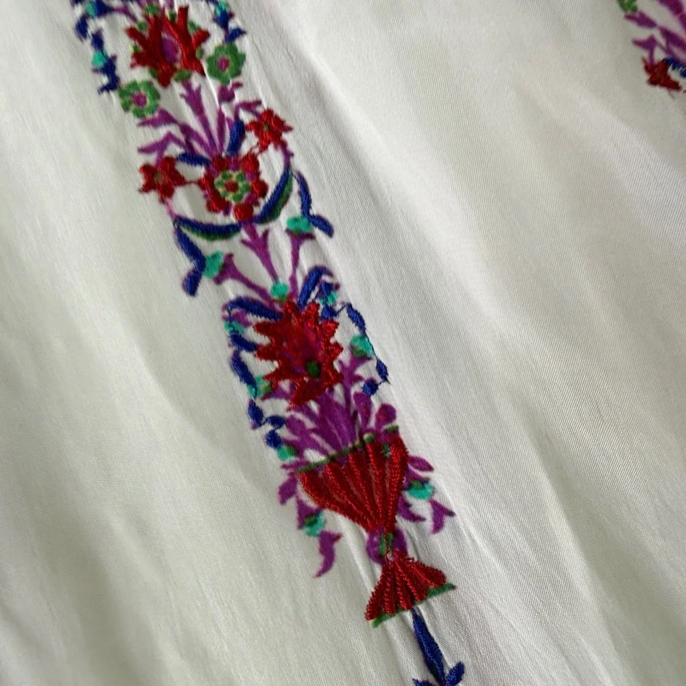 Sundance Laisella Kaftan Dress Womens S White Embroidered Tassel Ruffle Maxi - Picture 14 of 15